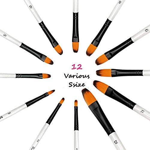 Watercolor Paint Brush Set, 12pcs Filbert Tip Nylon Hair Artist Paintbrushes for Acrylic Watercolor Oil Ink Canvas Painting, Face Body Nail Art, Model, Rock, Shoes & Crafts, Professionals Art Supplies