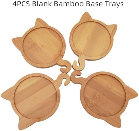 4PCS Mosaic Bamboo Coasters for Crafts, Blank Base Trays, Drinking Cup Coaster, Plant Coaster, Art Plate,DIY Mosaic Supplies (Cat)