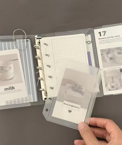 Clear A7 Binder (6-Ring), 4.1" x 5.9" Mini Pocket-Sized Refillable Notebook Cover, Transparent Plastic Flip Flap Folder for Travel, Budget,Reading Bookish