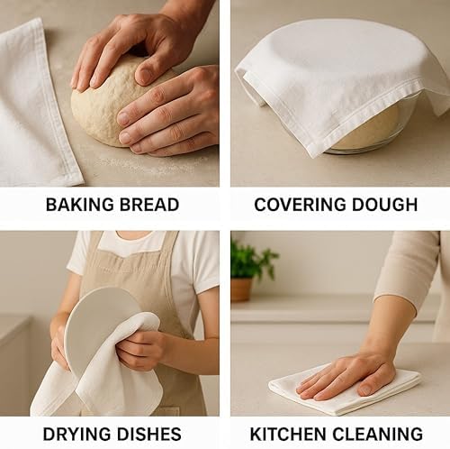 Flour Sack Towels | Tea Towel for Crafts | Kitchen | Dish | Cotton Blank Towel for Embroidery | Baking Bread Proofing Linen Cover | Thick Absorbent Quick Dry | 2 Pack 28"x28" Natural