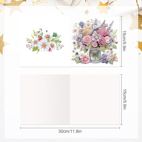 Diamond Art Cards with Envelopes–6PCS DIY Diamond Painting Greeting Cards Kit | Card Making Kit with Bling for Adults & Beginners | Birthday,Holiday & Thank You Cards (Bouquet)