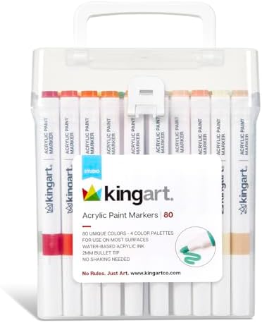 KINGART 409-80 Acrylic Paint Markers with Storage Case, 80-Vibrant Colors