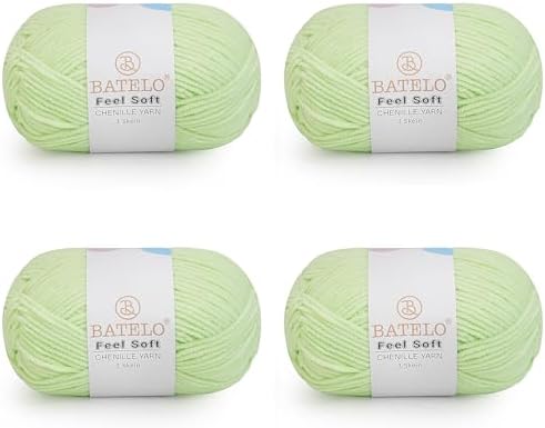 Thin Chenille Yarn for Crocheting & Knitting, Soft Plush Yarn for DIY Crafts, Amigurumi, Home Decor - 3 Light - 4 Pack of 1.7oz/142yds - Water Green