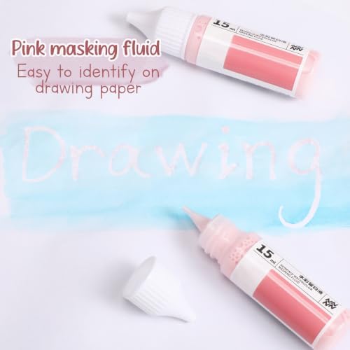 Feifeiya 2 Pcs Masking Fluid for Watercolor Painting, 15ml Capacity, Pink