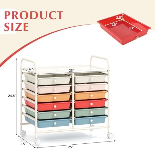 COSTWAY 12-Drawer Rolling Storage Cart, Utility Storage Organizer Cart