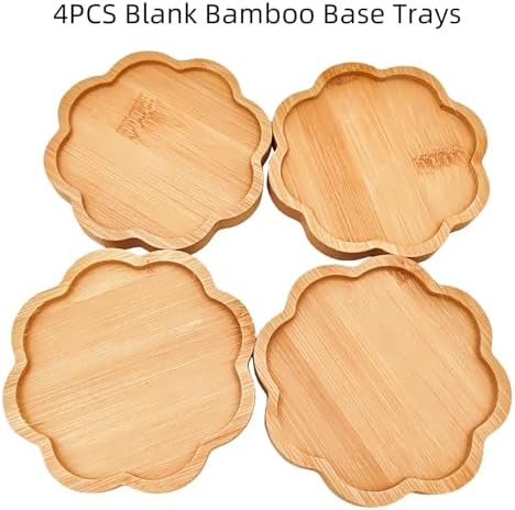 4PCS Mosaic Bamboo Coasters for Crafts, Blank Base Trays, Drinking Cup Coaster, Plant Coaster, Art Plate,DIY Mosaic Supplies (Eight-Petal)