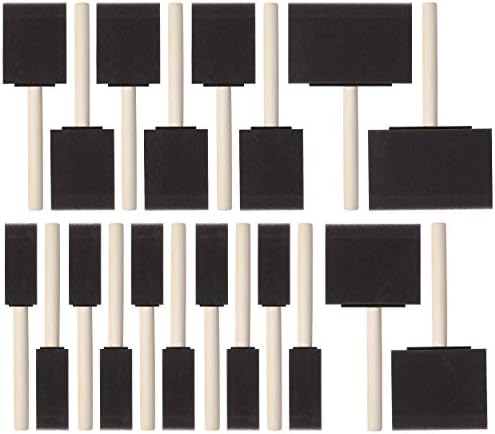 Bates- Foam Paint Brushes, 1”, 2”, 3" & 4”, 20 Pack, Wooden Handle | Sponge Brushes for Painting, Staining, Varnishes, Gluing and DIY Craft Projects on Wood, Metal & More