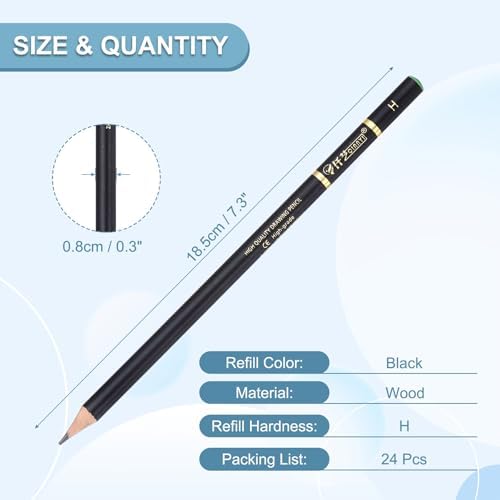PATIKIL 24Pcs Drawing Pencils for Sketching, H Refill Sketch Pencils for Drawing, Graphite Art Pencil Set Professional Resistant Lead for Painting Shading Artist Office Supplies