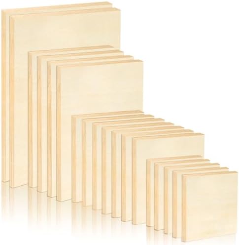 18 Pack Unfinished Wood Canvas Panels Kit Wooden Panel Boards Wood Paint Pouring Panels Wooden Canvas Panels Boards for Painting, Pouring Art, Crafts/11.8x7.9Inch/9x7.5Inch/6x6Inch/4.7x4.7Inch