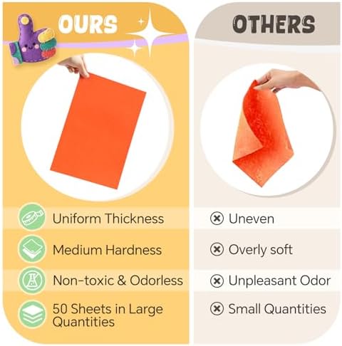 moinkerin 50Pcs Felt Sheets for Crafts with Thread 8"x12" Felt Fabric Sheets Assorted Colors 1mm Stiff Felt for Crafting DIY Handwork Sewing Patchwork (50 Colors)