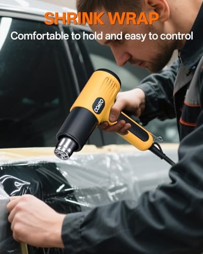 Heat Gun, 1600W Hot Air Gun with 2 Heat Settings, Yellow | 752°F/1112°F Dual Heat Control, 4 Metal Nozzles, Overheat Protection, PA66 Housing, 1.1lb Lightweight Design, Non-Slip Grip