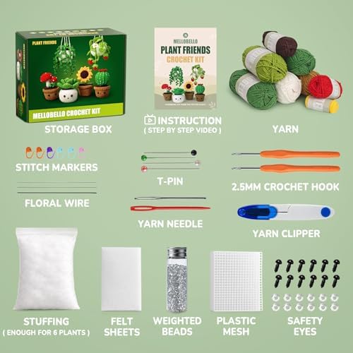 Crochet Kits for Adults Beginner Crochet Plant Kit with Video Tutorials, 6P