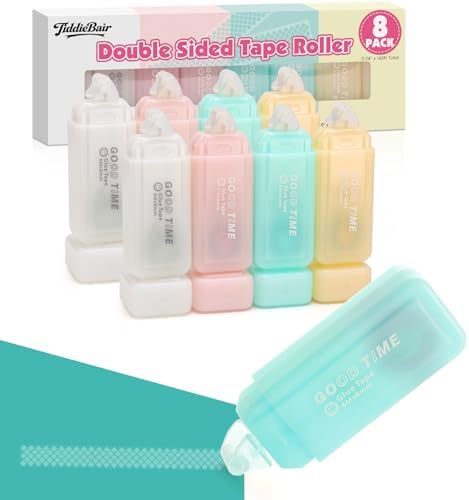 8 Pack Double Sided Glue Tape Roller for Scrapbook Supplies-0.24IN x 20FT