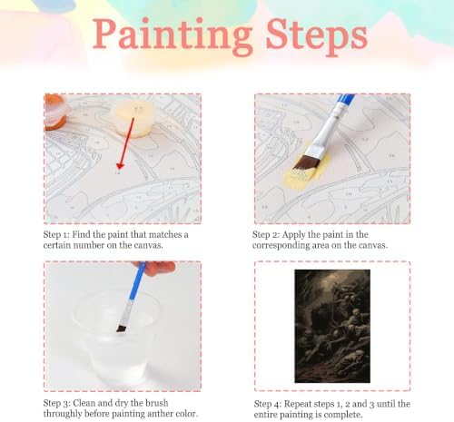 Auremi Skeletons Paint by Number Kits with Framed, DIY Horror Paint by Number Canvas for Adults, Easy Acrylic in Canvas with Brushes for Decor 20x30cm