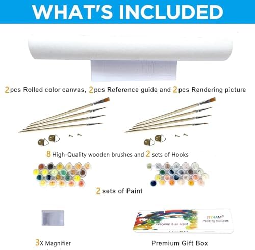 Jethami 2 Pack Paint by Numbers Kit for Adults Beginner, Mountains Lake Sunset Landscape DIY Canvas Art Kit for Home Decor 16x20 in