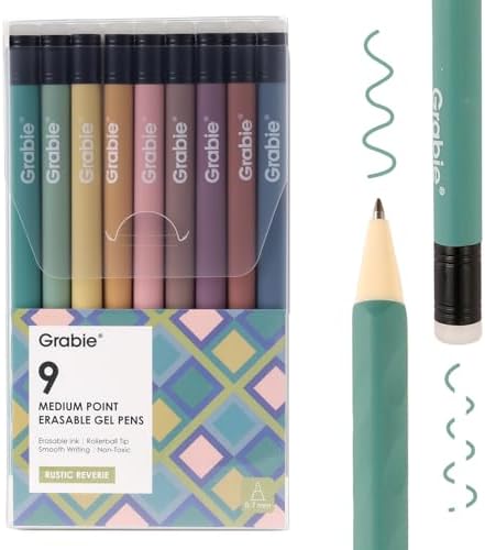 Grabie Erasable Gel Pens, 9 Color 0.7 mm Point, Rustic Reverie | Heat-Sensitive Erasable Ink, Clean Erasing, Smooth Writing, Twist-up Design, Drawing, Journaling, Planner, School And Office