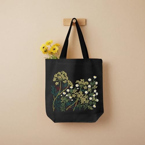 ERKOON Canvas Tote Bag Embroidery Kit for Beginners, Floral Arts Crafts Cross Stitch Kits for Adults Including Stamped Embroidery Bag with Hoops, Needle, Instruction and Color Threads(Chamomile)