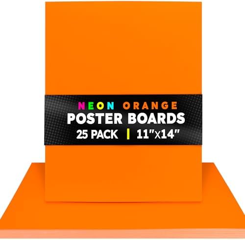Hygloss Medium Poster Board 11x14 - 25 Neon Orange Single Color Bulk Pack - 10 Pt. Thickness Colored Poster Board Paper for Projects, Signs, Displays - Posterboard Multipack 11" x 14"