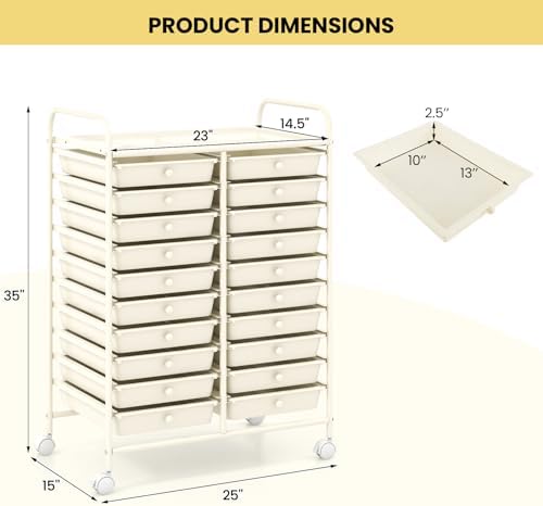 COSTWAY 20-Drawer Rolling Storage Cart, Utility Storage Organizer Cart