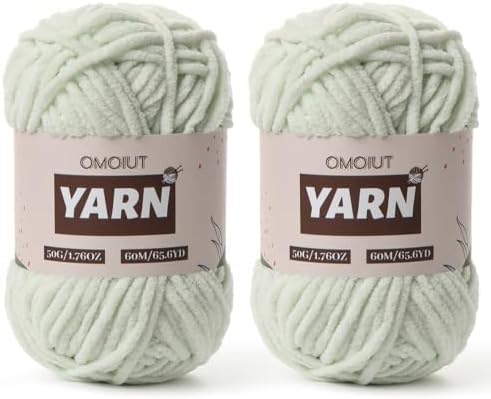 2 Packs Plush Chenille Chunky Crochet Yarn - Baby Yarn for Crocheting Soft - Velvet Yarns Knitting for Blankets Crafts - Fluffy Amigurumi Yarns 100g/131yds (2 Fruit Green)