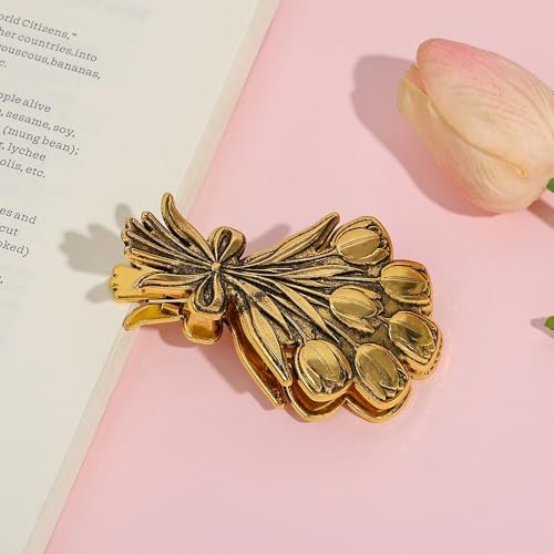 Vintage Plant Metal Bookmark Clips - Tree of Life/Tulip/Ginkgo Leaf Journal Clips, Traveler's Notebook Accessories, an Ideal Gift for Book Lovers and journaling Enthusiasts (Tulip Style B)