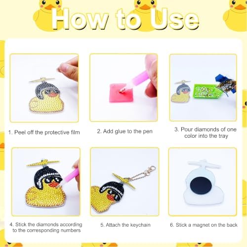 Bulerrylulu 9 Pcs Duck Diamond Painting Magnets Kits Fridge Magnet Stickers Diamond Art Painting Keychains Gem Painting kit for Beginners Adults DIY Art Craft Gifts Home Decors