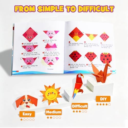Pigipigi Kids 230 Pcs Origami Paper Kit,Arts and Crafts for Kids Ages 5-12 | Beginners Origami Kit,Step-by-Step Guiding Book, DIY Craft Birthday Gift for Boys Girls ages 5-12