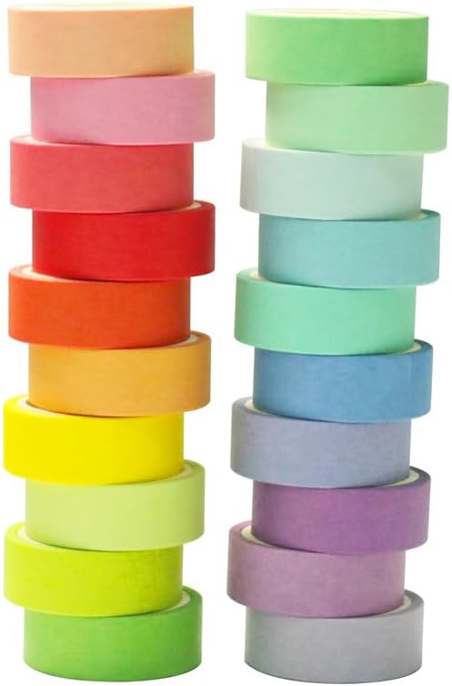 Colorful Washi Tape Set, 20 Rolls Decorative Washi Tape for Scrapbooking Planner Bullet Journal Crafts DIY Art Supplies Gift Wrapping (15mm*5M)