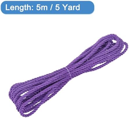 MECCANIXITY Twisted Cord Trim, 5 Yard 5mm 3-Ply Twine Braided Rope Shiny Thread String for Craft Gift Bag Curtain Christmas Decor, Deep Purple - 5m