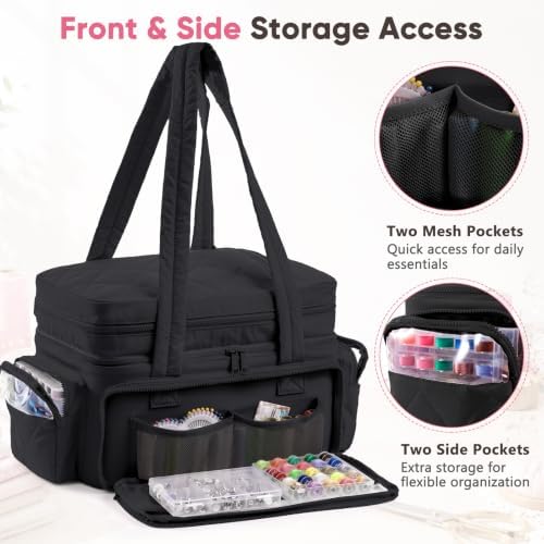 AMOIGEE Puffy Double-Layer Sewing Storage Bag with 2 Clear Organizer Boxes