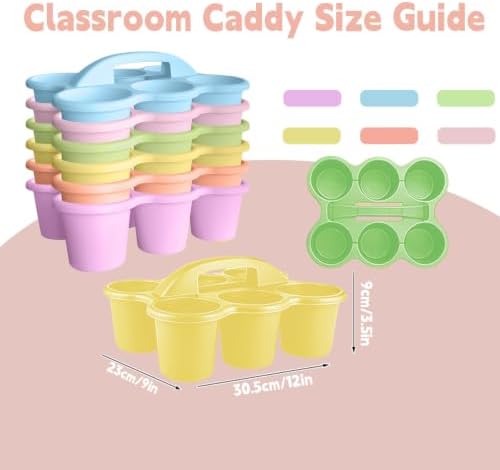 6 Pack Classroom Caddy Organizer with Handle Pastel Plastic Table Caddy 6 Compartments Storage Cup Holder for School Supplies Art Crafts Crayons Pencils Stackable Desk Caddy for Office Home