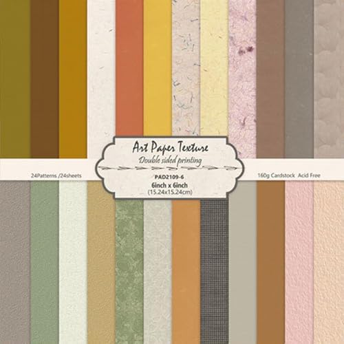 6-inch Wooden Patterned Scrapbook Paper Pad, 24 Sheets Double Sided Retro Aesthetic Origami Paper for Journaling, Collage, DIY Card, Folded Photo Album, Handmade Crafts & Decor Projects
