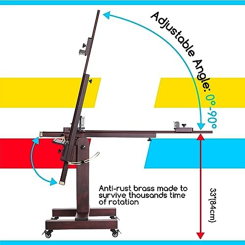 MEEDEN Extra Large Painting Easel: Holds Canvas Up to 71" for Art Studio | Professional Solid Beechwood Large Easel, Tilts Flat Easily Wooden Floor Easel for Adult Artist Beginners, Deep Walnut