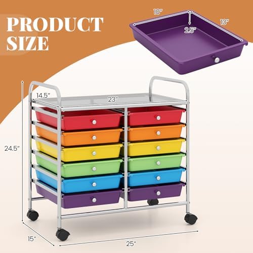 COSTWAY 12-Drawer Rolling Storage Cart, Utility Storage Organizer Cart