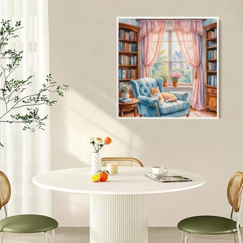 Accompany Wind Book Diamond Art Kits for Adults, 5D Cat Diamond Painting Kits for Beginners,DIY Round Full Drill Diamonds Gem Art Crafts for Home Wall Decor Gifts 14x14 Inch