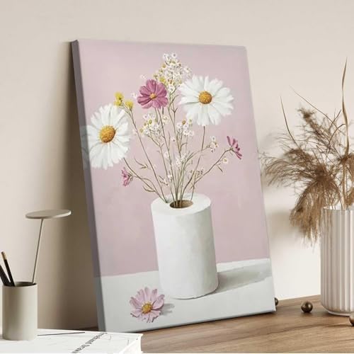 Flower Diamond Art Kits for Adults, Pink Daisy Floral Botanical Diamond Painting Kits for Adults Beginners, DIY 5D Diamond Painting with Round Gem Art Kits for Gift Home Wall Decor 11.8x15.7inch
