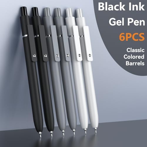 ACEES Gel Pens, 6 Pcs Retractable Quick Dry Black Ink Pen, 0.5mm Fine Point