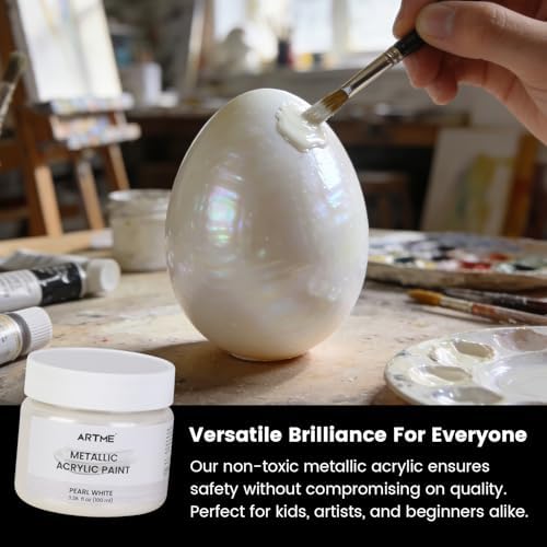 ARTME Acrylic Paint Metallic Pearl White, 100ml Pearl Paint for Art Painting, Hand-crafts, Non-Toxic, Non-Fading Pearlescent Acrylic Paints Ideal for Canvas, Wood, Fabric, Furniture, Ceramic, Stone Craft Supplies
