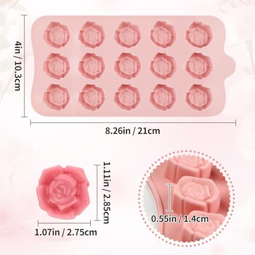 Rose Silicone Mold, 2 Pcs Rose Candy Molds 30 Cavity