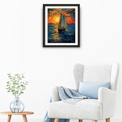 Natuyalo Paint by Numbers for Adults - DIY Adult Paint by Number Kits Painting on Canvas Sailboat Painting by Numbers for Beginners, Sunset Landscape Art Craft Kits for Adults (16x20 Inch)