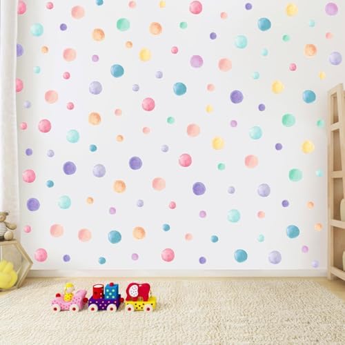 AOWDIAO 153 Pcs Watercolor Polka Dot Wall Decals Peel & Stick Vinyl Dots Stickers for Bedroom, Nursery, Playroom & Classroom Decor