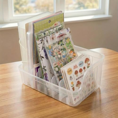 Clear Sticker Organizer Storage Box with Dividers, See All Your Stickers at a Glance, Craft Organizer and Storage for Washi Tape, Journal Supplies & Scrapbooking, Space Saving Sticker Display Holder