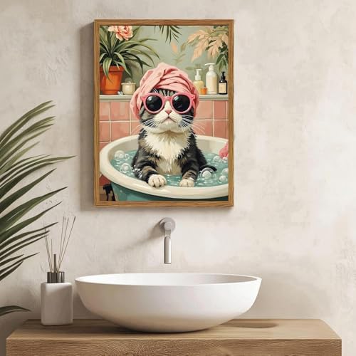 Cat Diamond Art Kits for Adults Round Diamond Painting 12x16 Inch
