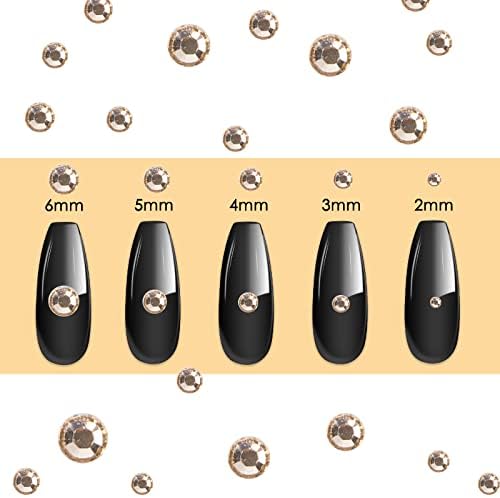 Canvalite 2784Pcs Champagne Rhinestones Flat Back Gems, Nail Rhinestones Gems with Jewelry Glues Pick Up Tweezers and Rhinestone Picker Dotting Pen, Nail Art Tools for Nails, Clothes, Face, Craft
