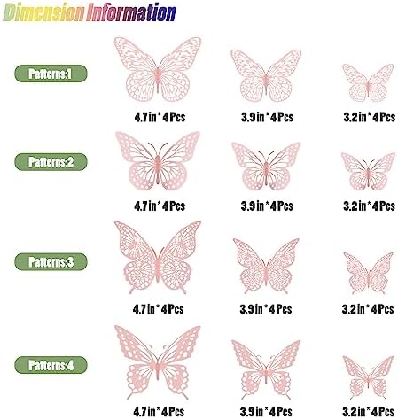 SAOROPEB 3D Butterfly Wall Decor 48 Pcs Pink Butterfly Decorations | 4 Styles 3 Sizes, Birthday Decorations Pink Room Decor Butterfly Party Decorations Cake Decorations, Removable Wall Stickers