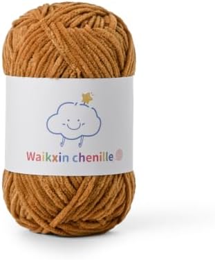 Skinny Chenille Yarn for Crocheting, 1.75 oz/ 109 yds Amigurumi Yarn&Baby Yarn for Crocheting Soft, Fluffy Fingering Weight Velvet Yarn for DIY Crafts&Baby Blankets.(Light Tan)