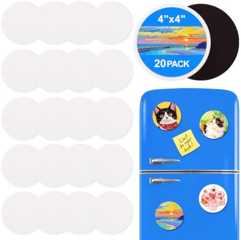 ESRICH 20Pack 4x4IN Round Mini Canvas Magnets, Small Magnetic Paint Canvas