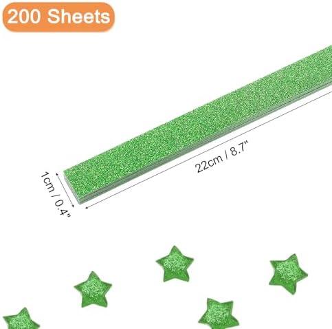 MECCANIXITY 200 Sheets Origami Paper Glitter Stars Papers Green Fold Paper for Beginner Arts Crafts Projects,0.4 x 8.7 Inch