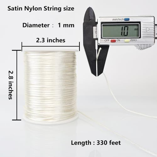 LUSTEMBER 330 Feet Satin Nylon String, 1 mm Silky Smooth Durable Nylon Cord for Jewelry Making, Bracelets, Beading, Necklaces, Macrame, Kumihimo, Rattail, and Chinese Knot Craft