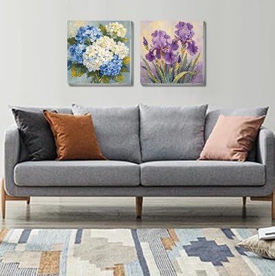 Canrichshop 4 Pack Retro Paint by Numbers for Beginner with Frame,Flowers Adult Paint by Number Kits on Canvas, DIY Number Painting for Adults for Decor 8X 8 inch